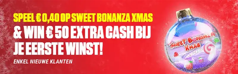 Boost 50 €-actie op Sweet Bonanza Xmas van Pragmatic Play bij Ladbrokes Casino België.