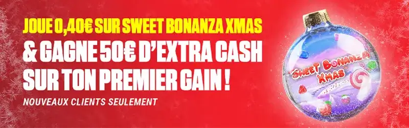 Promotion Boost 50 € Sweet Bonanza Xmas sur la plateforme légale belge Ladbrokes Casino