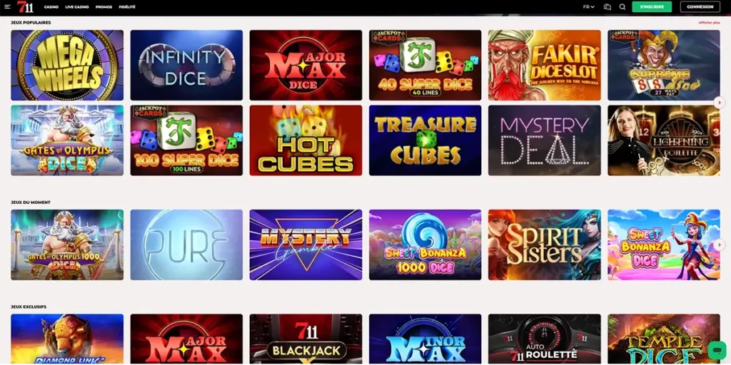 Interface du casino en ligne 711.be, nouvel opérateur licencié en Belgique depuis décembre 2025.