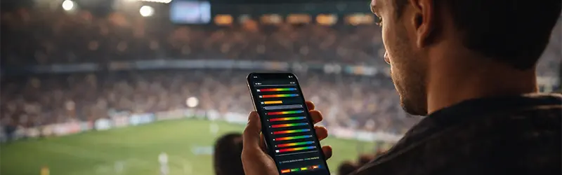 Analyste sportif consultant des statistiques de match de football pour préparer un pari sportif.